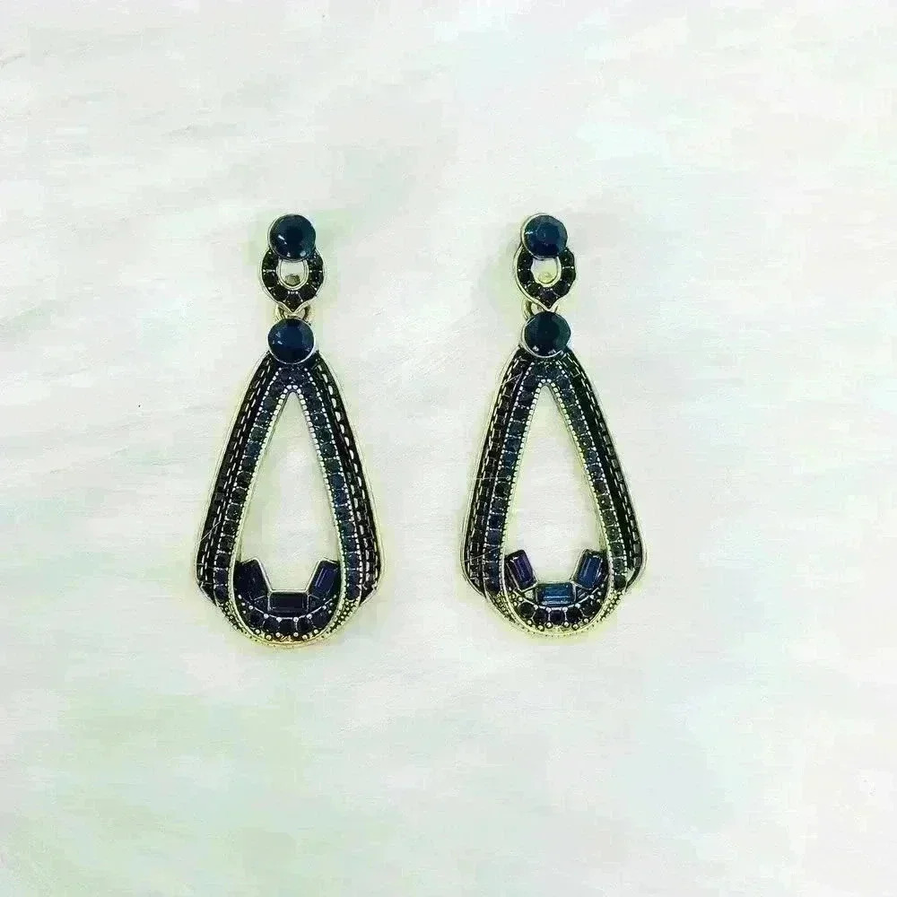 Water drop Retro Statement Earrings in Golden Blue